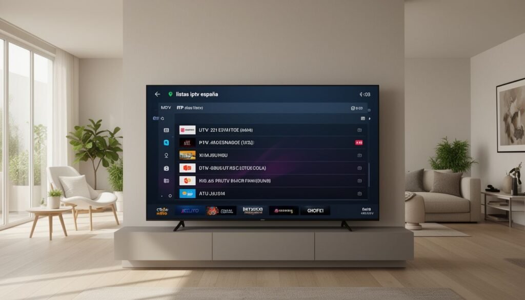 captura de pantalla mostrando listas iptv españa​ en una aplicación de reproductor multimedia
