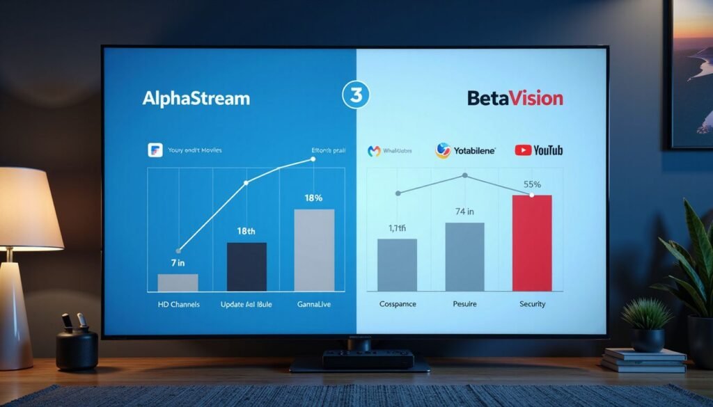 comparativa visual de calidad de video entre tres proveedores de listas iptv españa​