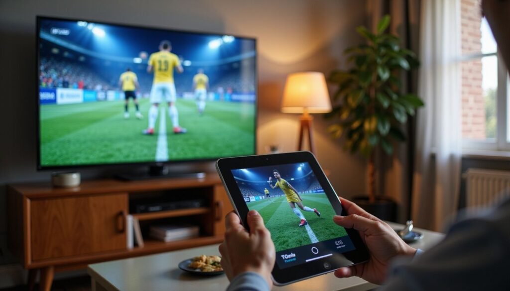 Móvil con iptv smarters pro abierto, lista de canales y reproductor en acción