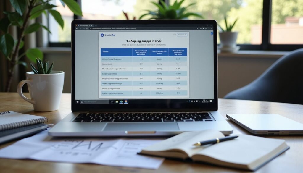 Ordenador portátil con iptv smarters pro instalado, tabla comparativa en pantalla